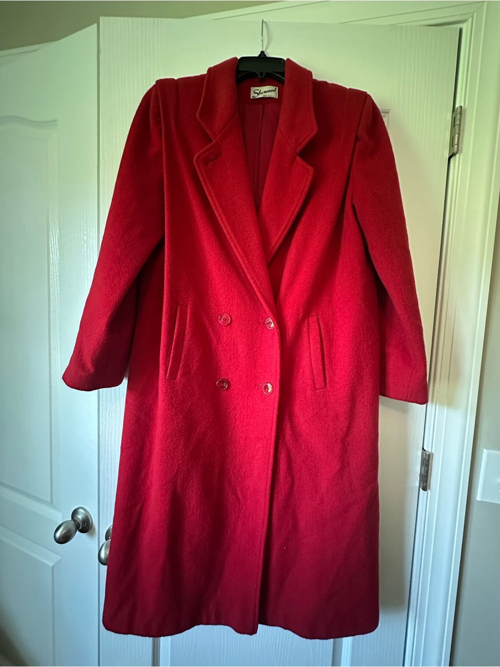 Vintage Sherwood Red Double-Breasted Wool Coat for Women